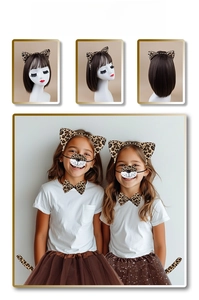 Detailed leopard costume set with fluffy animal ears headband and matching accessories