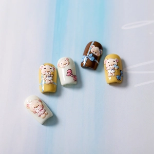 Cute teddy bear nail art stickers with matte finish and 3D embossed cartoon designs