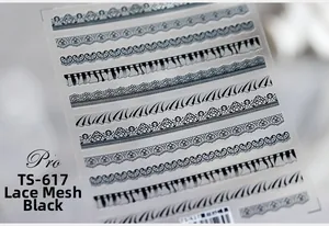 Macro de stickers pour ongles dentelle noire TS-617 avec motifs voilés ultra-fins