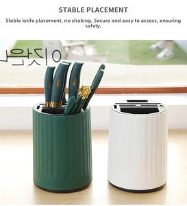 Detailed view of the stable non-slip weighted base and multi-slot top of kitchen knife holder