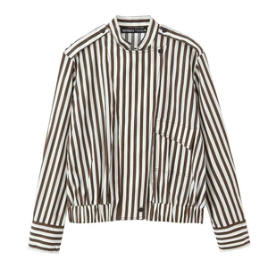 Blouse À Rayures Pour Femmes Chemise En Polyester À Manches Longues Boutonnée Col À Revers Haut Décontracté Avec Ourlet Élastique