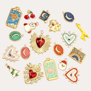 DIY colorful alloy charms featuring moon, heart and sun patterns for necklace making