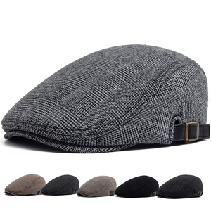 Vintage Wool Flat Cap For Men Winter Warm Newsboy Hat Adjustable Plaid Herringbone Beret Irish Gatzby Driving Cap British Style