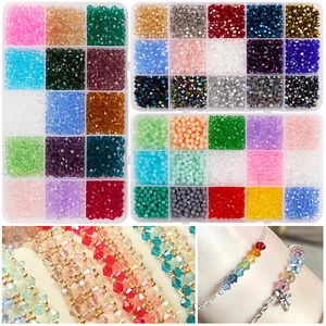 Faceted Bicone Glass Beads Multi Colors Crystal Craft Supplies For DIY Jewelry Making Bracelet Necklace With Grids Storage