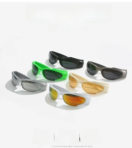 Detailed collection of Y2K wraparound sports sunglasses in multiple vibrant colorways