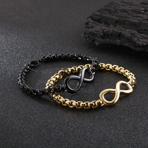 Poliertes Herrenarmband aus Edelstahl mit Unendlichkeitssymbol in Gold und Schwarz