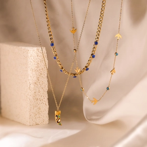 Evil Eye Necklace 18K Gold Plated Stainless Steel Enamel Swallow Bird Horn Cornicello Pendant Jewelry For Women