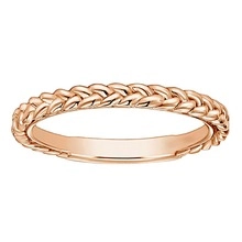 Detailed view of the rose gold woven texture design on this minimalist men's ring