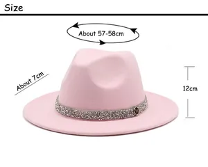 Detailed size chart for pink wool fedora hat showing brim width and height measurements
