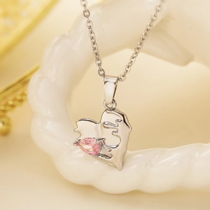 Heart Pendant Necklace Copper Gold Plated Pink Zircon Irregular Melting Shape Elegant Minimalist Jewelry For Women