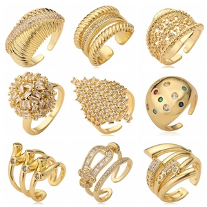 Verstellbare Vintage Kupfer Strass Offener Ring Für Damen Luxuriöses Herz Geometrische Blumen Evil Eye Design Mode Schmuck