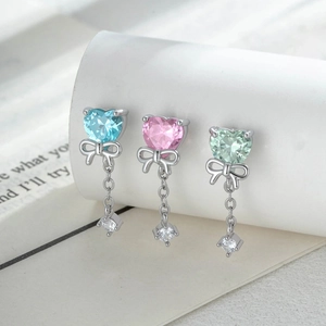 Heart Zircon Bow Dangle Cartilage Piercing Stud Earring Titanium Steel Copper Jewelry For Women Fashion Sweet
