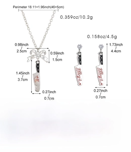 Detailed measurements of gothic dagger bow pendant necklace and earrings jewelry set