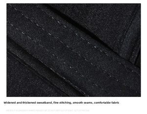 Detailed close-up of thickened sweatband and double white stitching on black winter cap