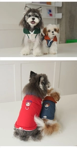 Detail of dog vest with D-ring, corduroy collar and cute puppy embroidery