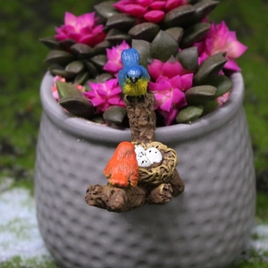 Miniature resin bird figurines with nest and eggs for succulent garden and micro landscape