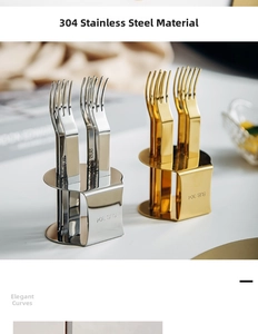 Vista dettagliata del set di forchette da frutta in acciaio inox 304, oro e argento