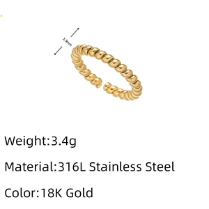 Detail of 3.3mm twisted 18K gold stainless steel ring with weight and material specs