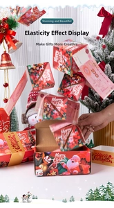 Photo d'action de boîtes cadeaux surprises de Noël sautant avec des motifs festifs