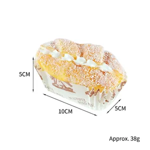 Realistic PU artificial cream sandwich bread model with sugar powder and paper cup holder