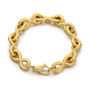 Minimalist stainless steel infinity link bracelet in gold finish with lobster clasp