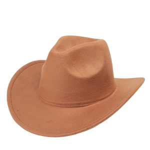 Close-up of a camel wool felt cowboy hat showing soft texture and fine brim stitching