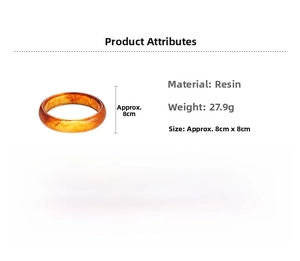 Detail view of amber resin round bangle with dimensions 8cm by 8cm and weight 27.9g