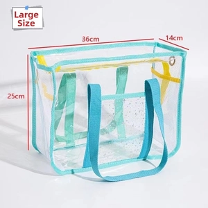 Detailed size specifications for the large transparent PVC beach tote bag showing 36x14x25cm