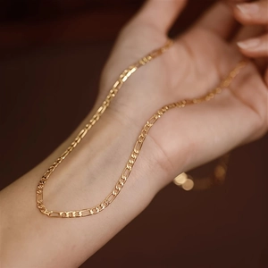 Classic 18K gold plated Figaro link chain necklace with high polish finish for women
