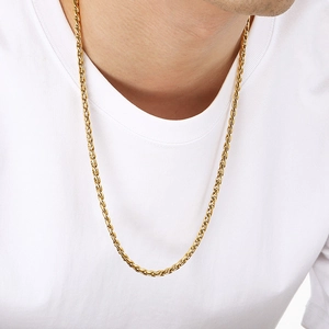 Classic 18K gold plated stainless steel basket weave chain necklace for men and women