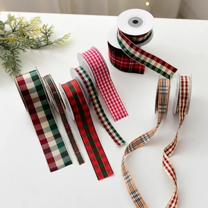 Christmas Ribbons Gingham Plaid Glitter Mesh Polyester Fabric DIY Bows Gift Wrap Holiday Tree Decor Bronzing Pattern