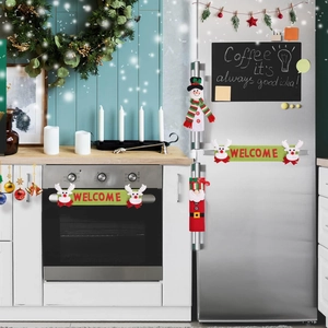 Christmas microwave and fridge handle covers with snowman and reindeer holiday designs