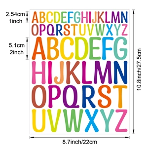 Detailed size guide for 1 and 2 inch waterproof colorful vinyl letter stickers
