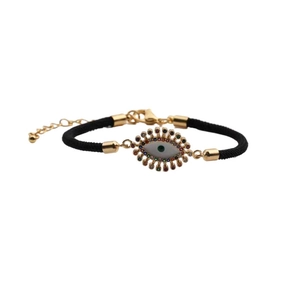 Bracciale occhio del diavolo regolabile in corda nera con zirconi colorati