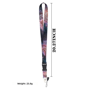 Detail of starry night lanyard with adjustable buckle and metal lobster clasp attachment