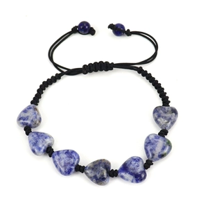Detail of hand-woven heart-shaped sodalite natural stone beads with adjustable black cord