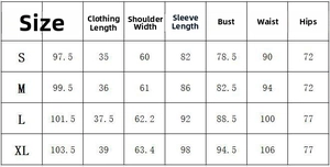 Detailed size chart for V-neck long sleeve maternity dress with full measurements in cm