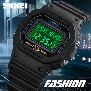 Orologio Digitale Quadrato SKMEI da Uomo, Cinturino in Resina Nera Antiurto con Luce a LED