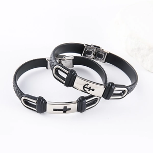 Bracelets en silicone avec ancre et croix et fermoir en acier inoxydable poli