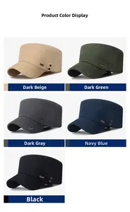 Flat top cadet caps in five colors featuring Sport embroidery and metal side badges