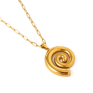 18k gold plated stainless steel paperclip chain necklace with spiral snail pendant