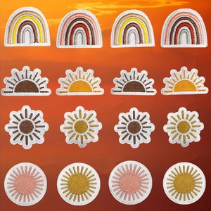 Sun Rainbow Embroidery Patches Iron On Applique Polyester Thread Decorative Badges For Clothes DIY Repair Accessories