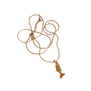 Vintage long koi fish pendant necklace with gold snake chain and lobster clasp