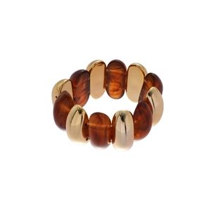Elegant acrylic amber and gold metallic oval beaded stretch bracelet for women
