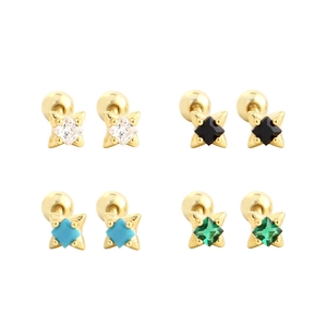 Star Stud Earrings With 925 Sterling Silver Earring Post Rhinestone Encrusted Screw Ball Back Cartilage Jewelry For Women