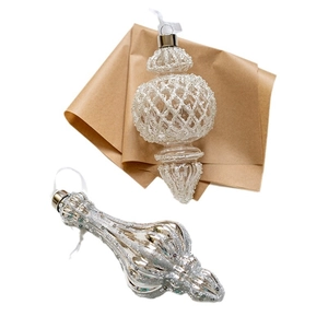 Elegant glass Christmas ornaments with squirrel and droplet designs for tree decoration