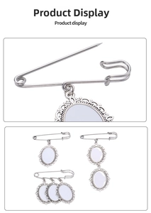 Detail of silver alloy DIY brooch frames with oval lace bezels for custom pendants