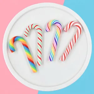 Christmas Candy Cane Charms Resin Polymer Clay Striped Miniature DIY Phone Case Craft Accessories Festive Holiday Decor