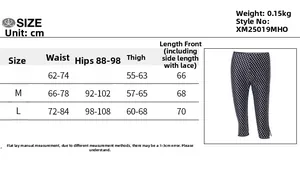 Tableau des tailles détaillé pour pantalon mi-long à pois moulant avec mesures en cm