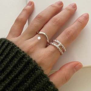 925 Sterling silver double layer wave and H-shaped twisted open rings for women